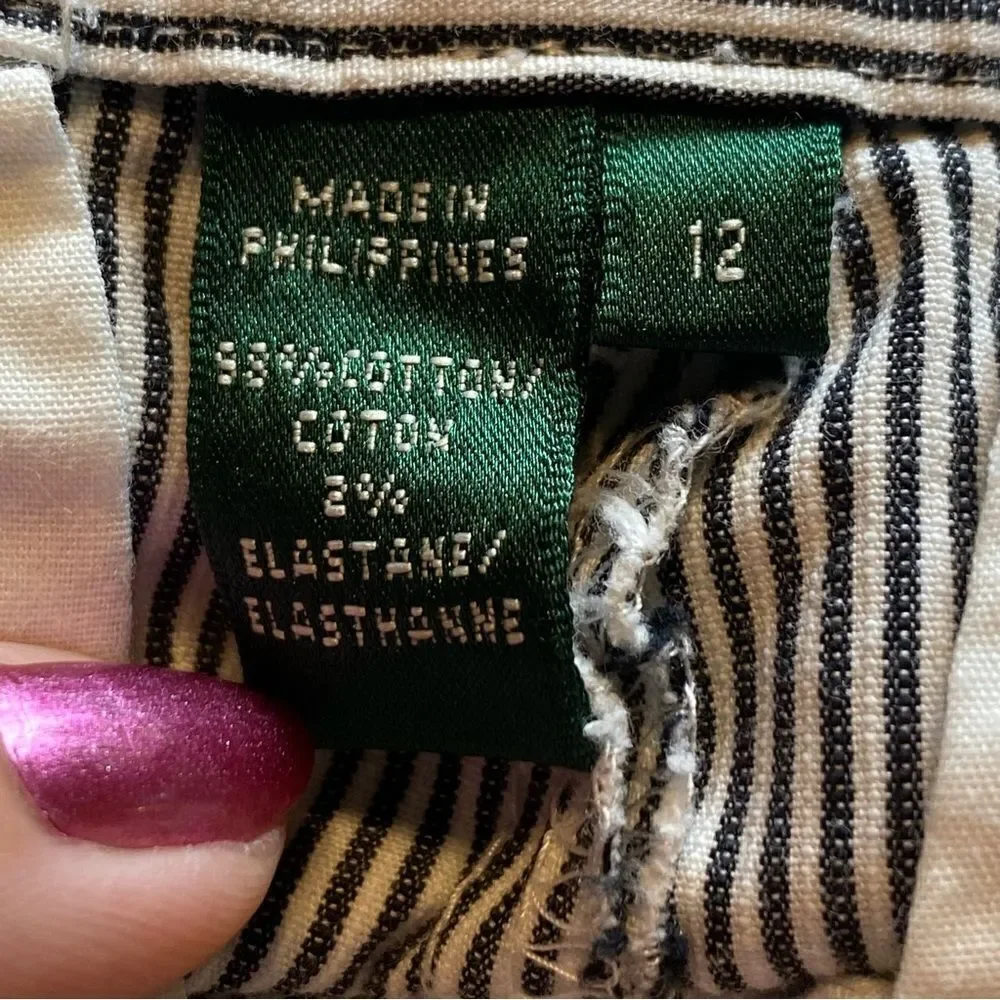 Lauren Active Ralph Lauren Dark Blue and White Striped Bermuda Shorts Size 12